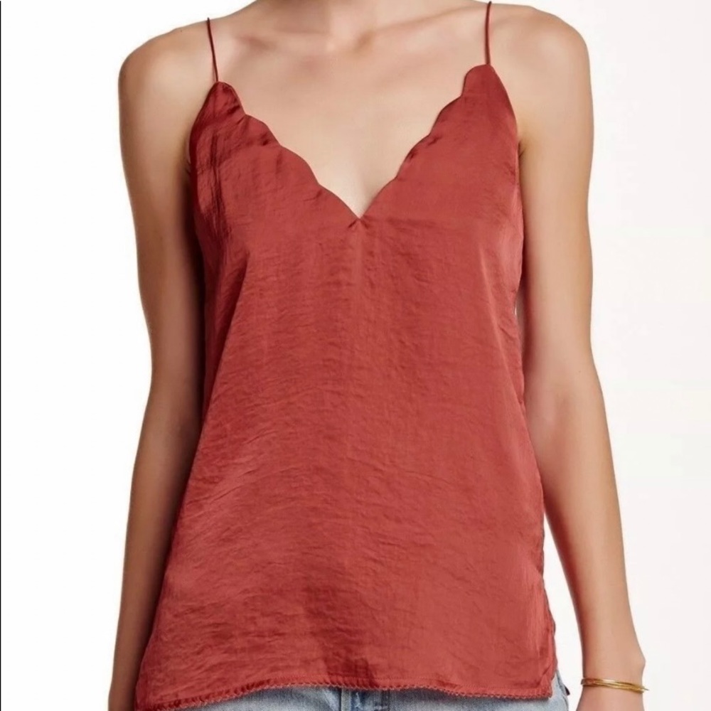 Free People Scallop Satin burnt earth red camisole SZ M NWT